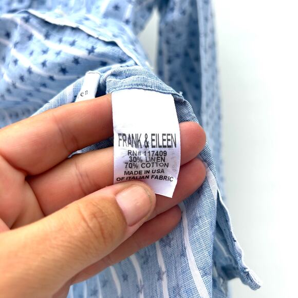 Frank & Eileen Barry Linen Button Down Blue Stars Stripes Small Shirt - Picture 6 of 8